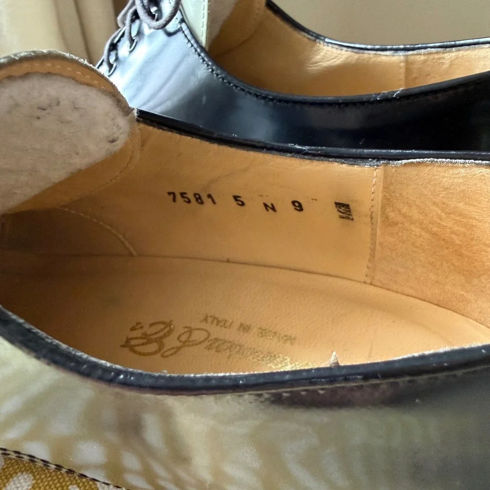 Rare Fieramosca Made In Italy OxfordDerby  M 9N Black White Leather Saddle Shoes